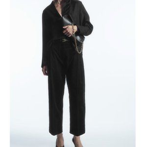 COS PLEATED BARREL-LEG CORDUROY PANTS - BLACK - 6